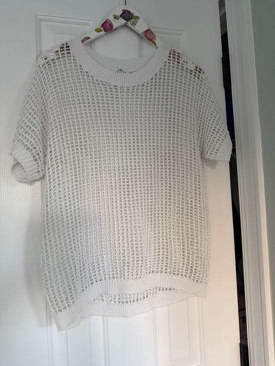 zeagoo Tops - White Open-Knit Short Sleeve Sweater